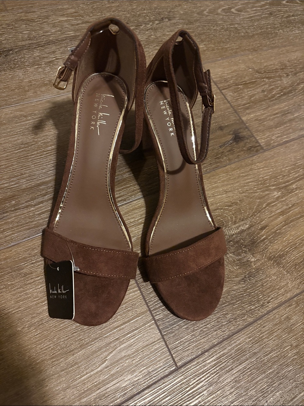 Brown Suede Ankle-Strap Block Heels